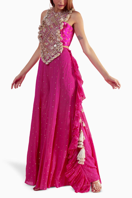 Rani Pink Embroidered Yoke with Bustier and Sharara