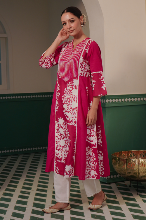 Cranberry Charm Embroidered Kurta with Narrow Pants
