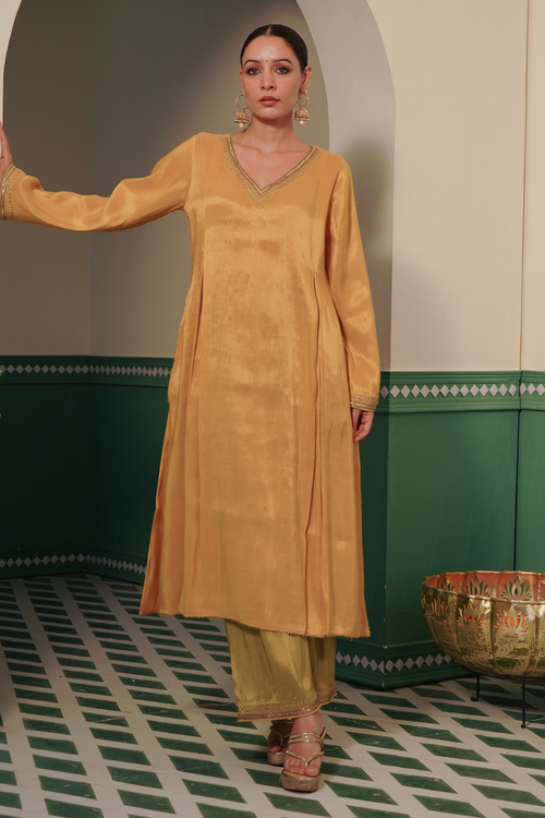 Sunshine Shimmer Tissue Kurta with Wide Leg Pants