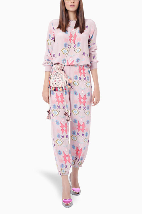 Meher Pink Printed Top with Jogger Pant