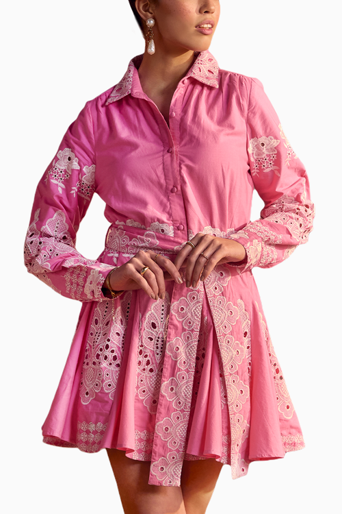 Pink Cosmos Broderie Anglaise Shirt Dress