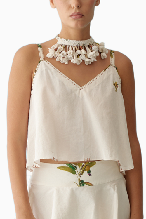 Cream Banana Tree Applique Cami Crop Top