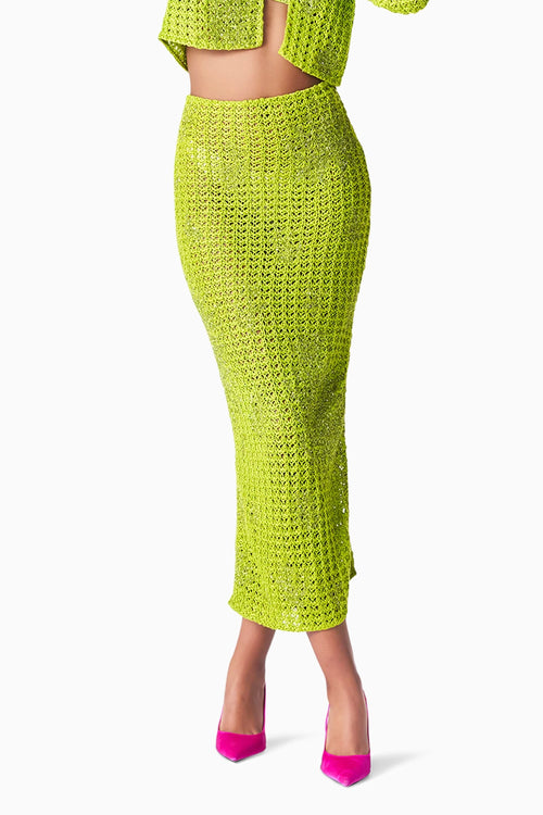Chartreuse Linen Crochet Skirt