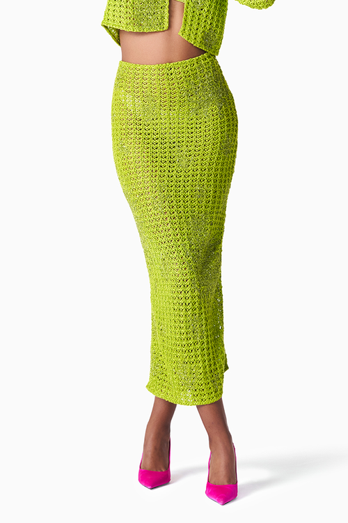 Chartreuse Linen Crochet Skirt