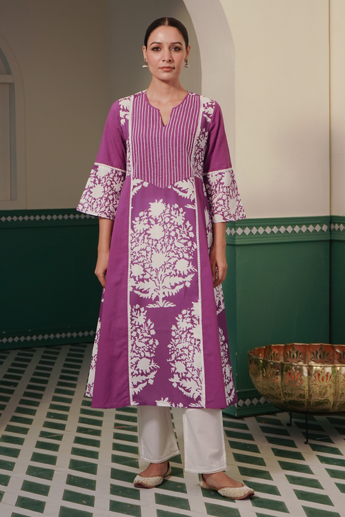 Periwinkle Charm Embroidered Kurta with Narrow Pants
