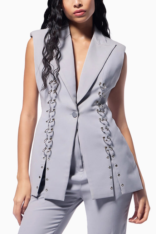 Metal Septum Sleeveless Jacket