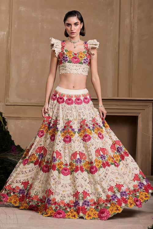 Ivory Multicoloured Florals Lehenga
