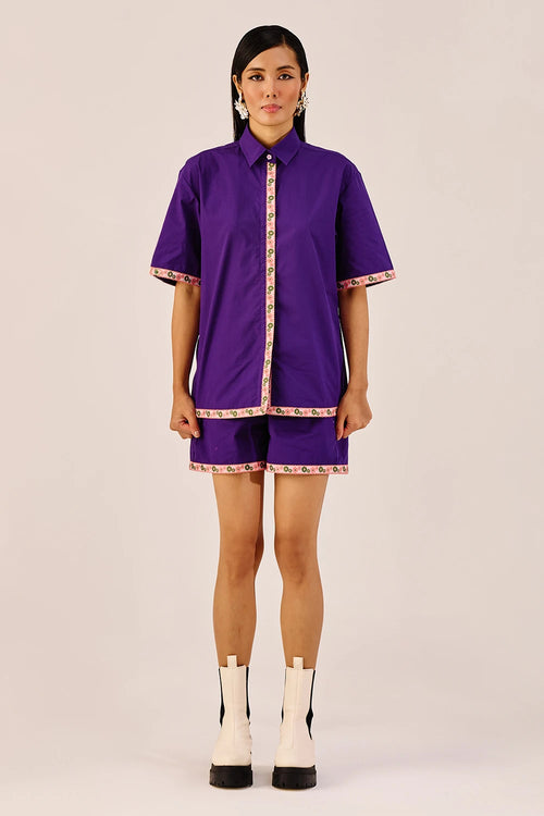 Purple Embroidered Cotton Co-ord Set