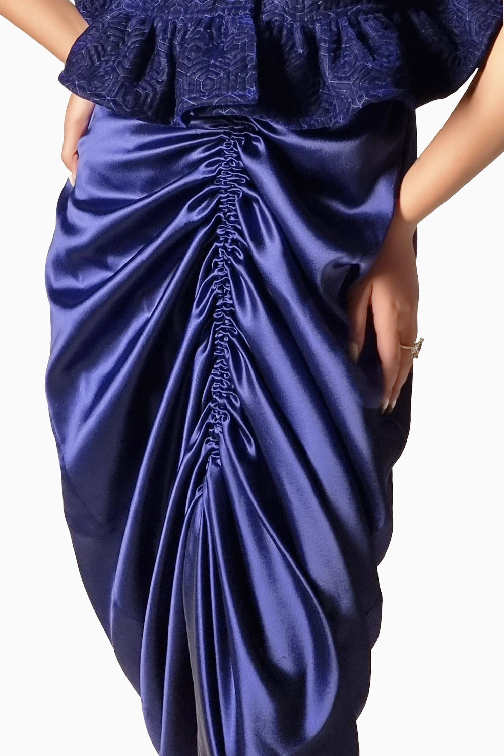 Blue Satin Draped Dhoti Skirt