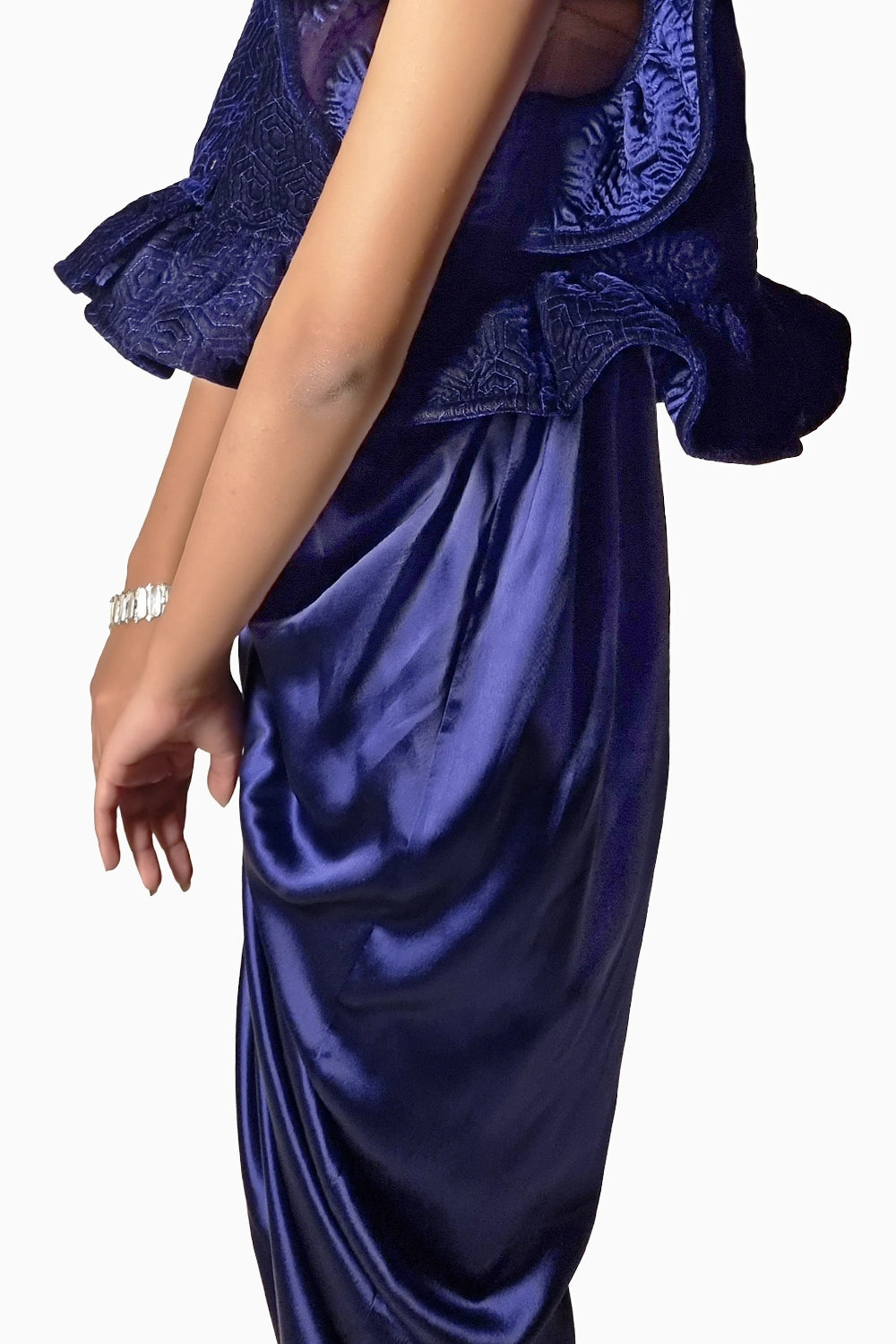 Blue Satin Draped Dhoti Skirt