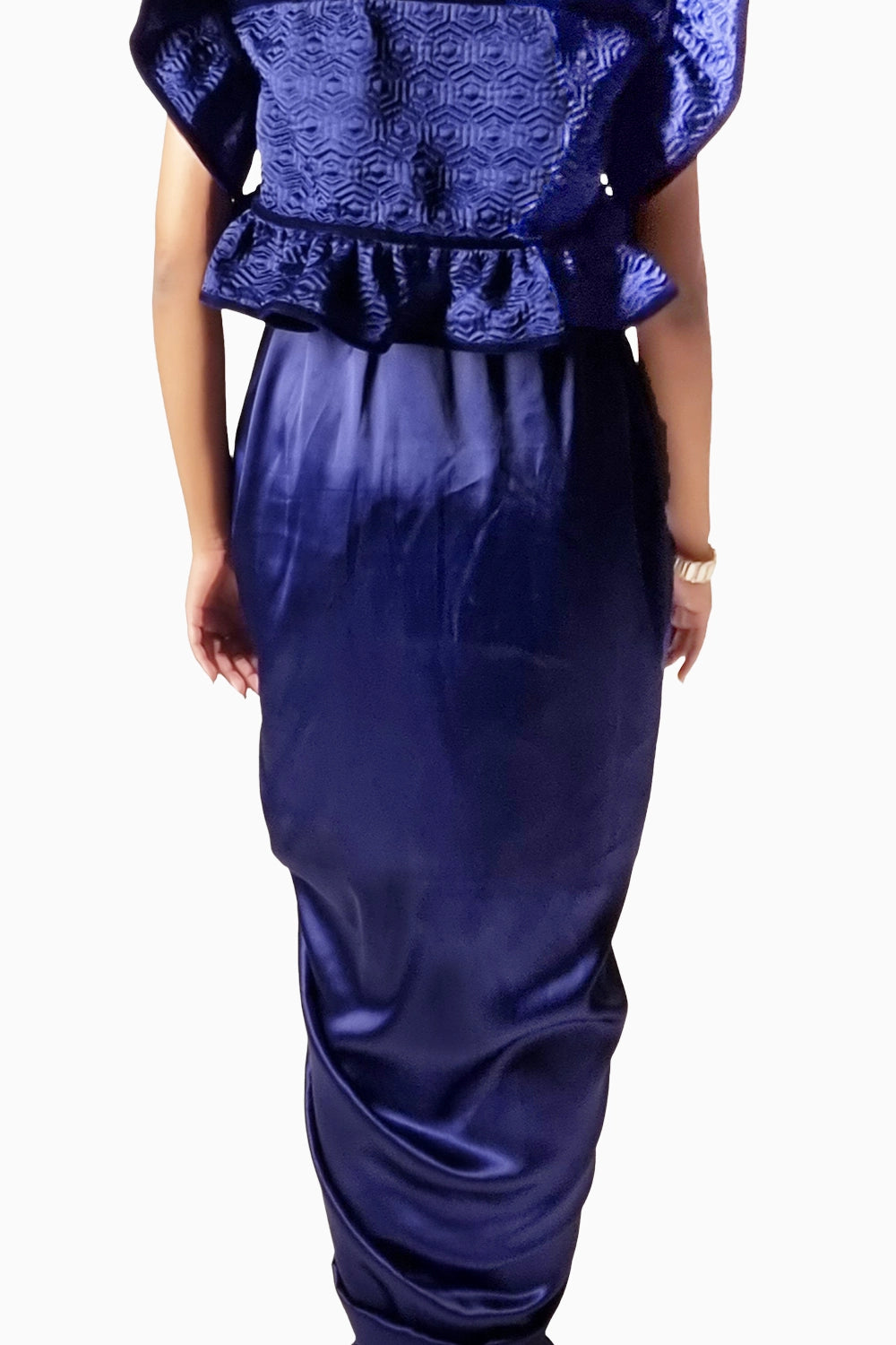 Blue Satin Draped Dhoti Skirt