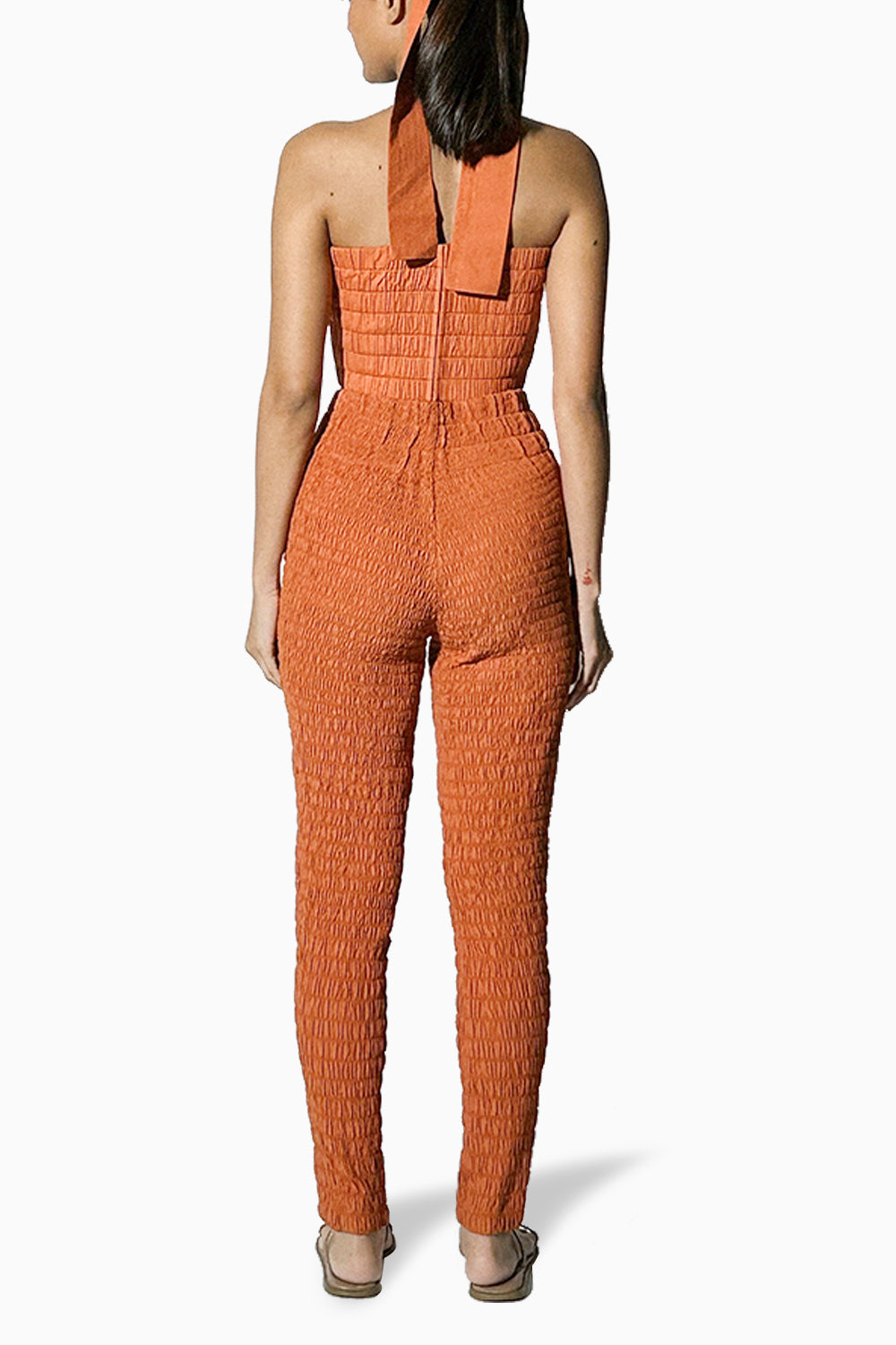 Terracotta Ruched Tube Top & Straight Pants