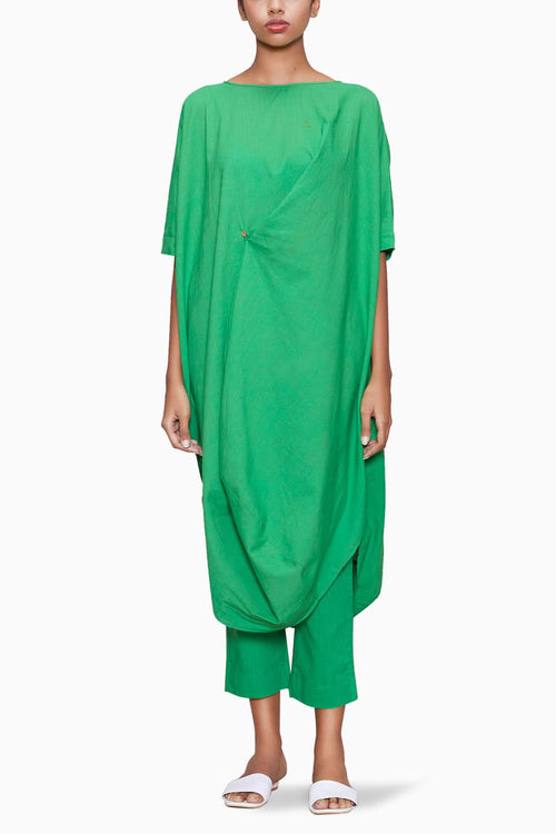 Green Cowl Button Tunic Set