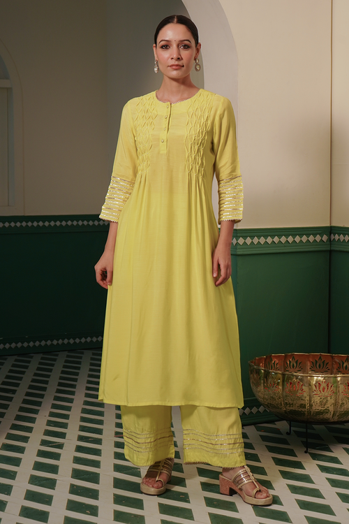 Pearl Neon Modal Kurta with Gota Work Pants