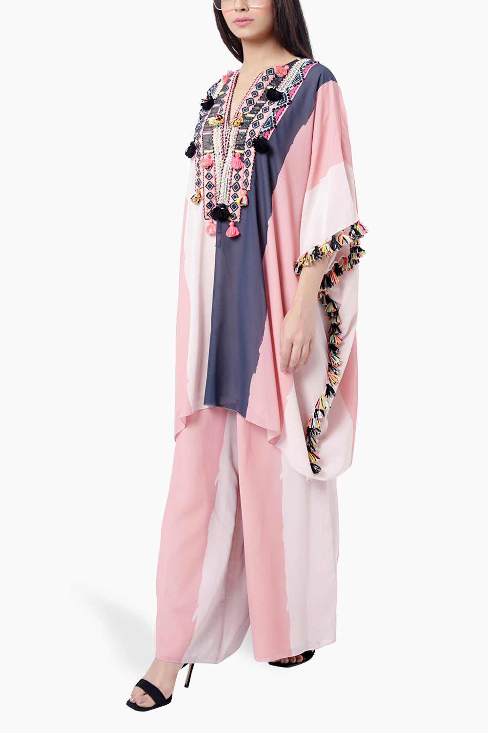 Sadaf Coral Short Kaftan with Palazzo