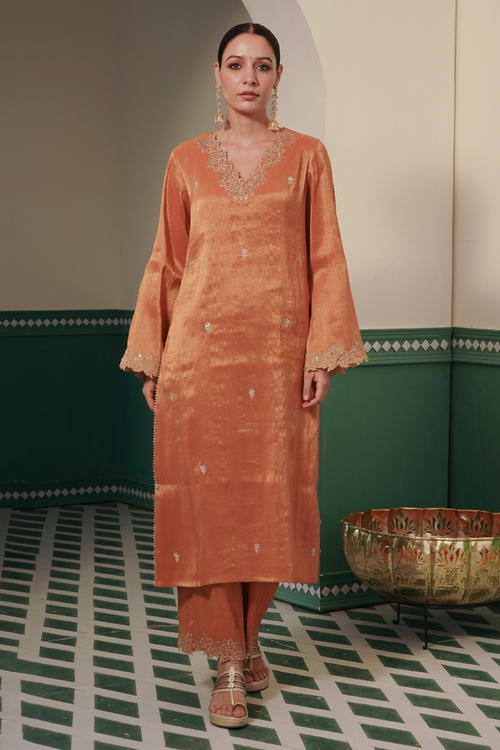 Amber Zari Tissue Kurta with Wide Leg Pants