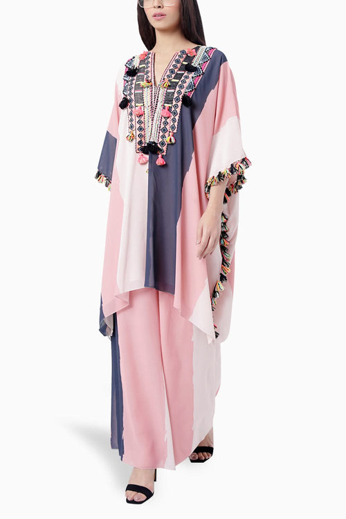 Sadaf Coral Short Kaftan with Palazzo