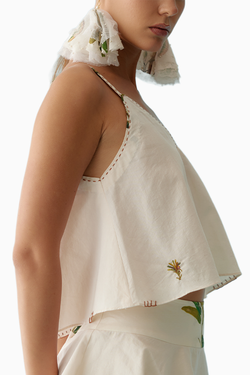 Cream Banana Tree Applique Cami Crop Top