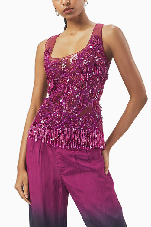 Ruby Net Hand Embroidered Tank Top