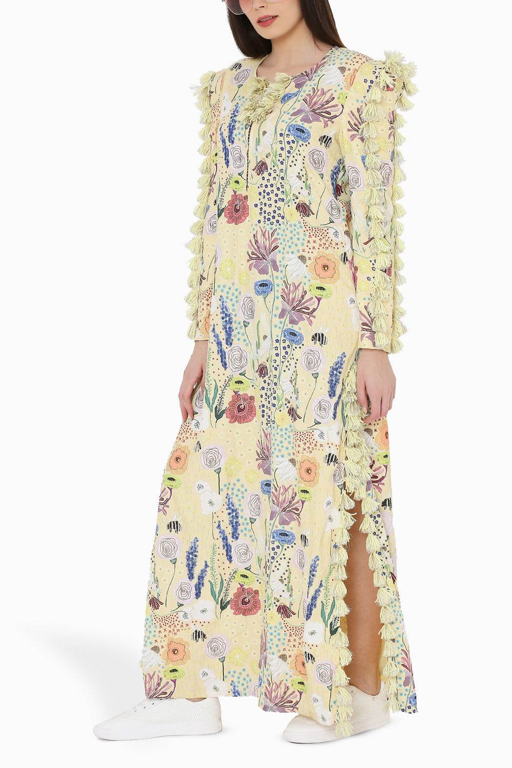 Yellow Printed High Slit Kaftan