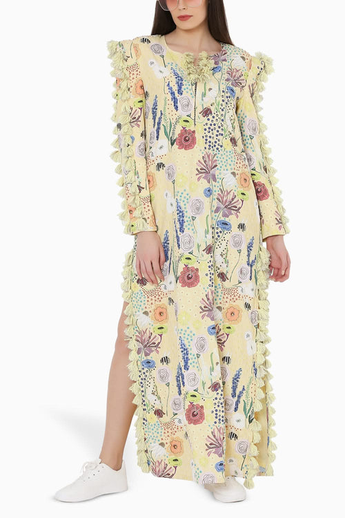 Yellow Printed High Slit Kaftan