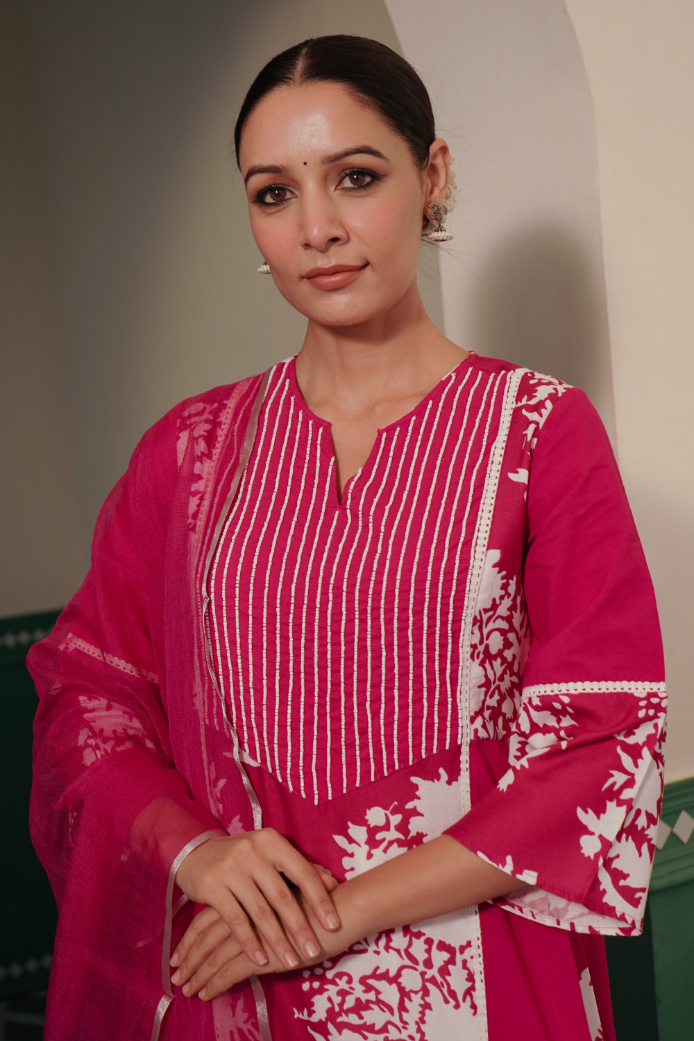 Cranberry Charm Embroidered Kurta with Narrow Pants