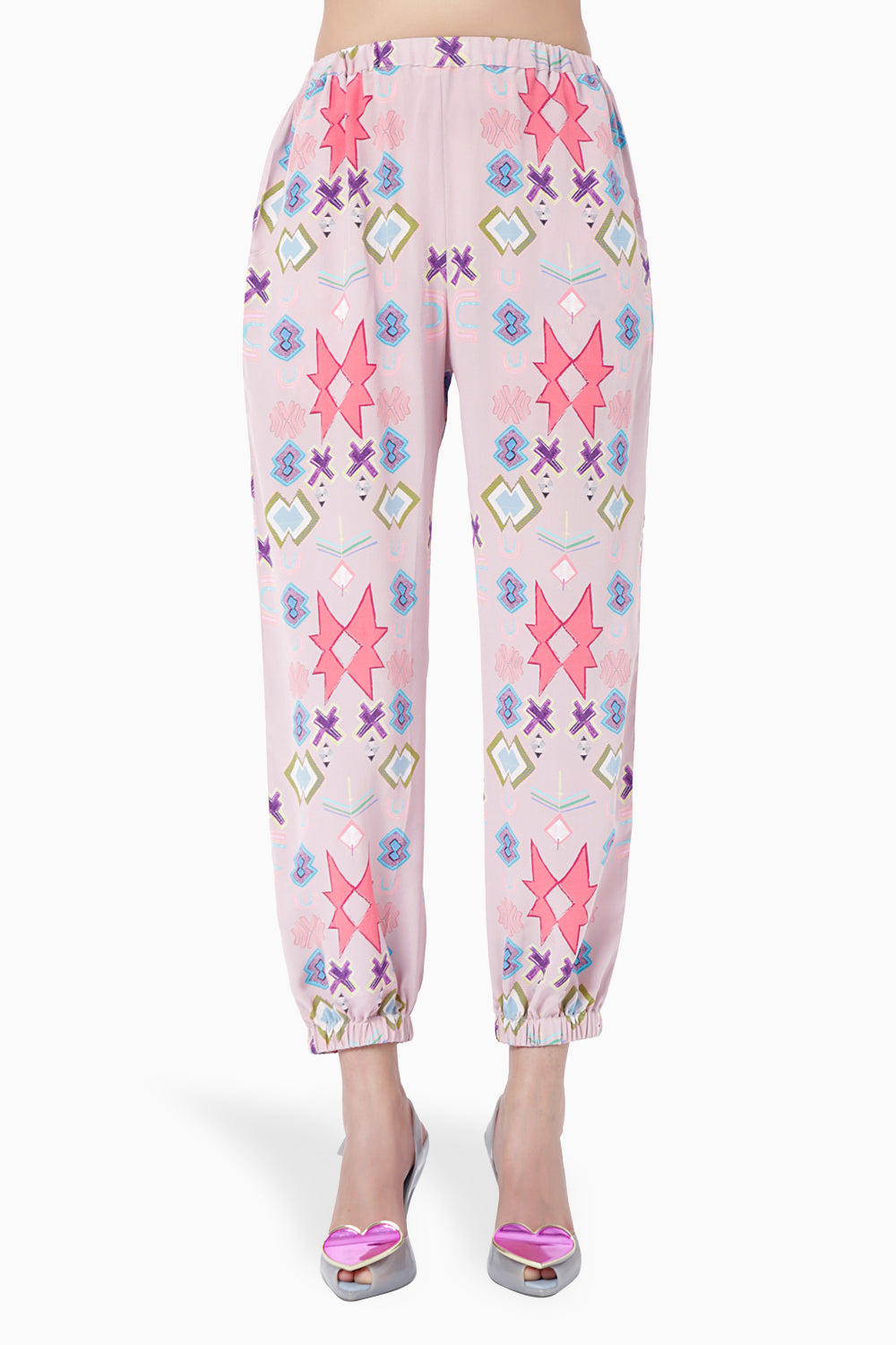 Meher Pink Printed Top with Jogger Pant