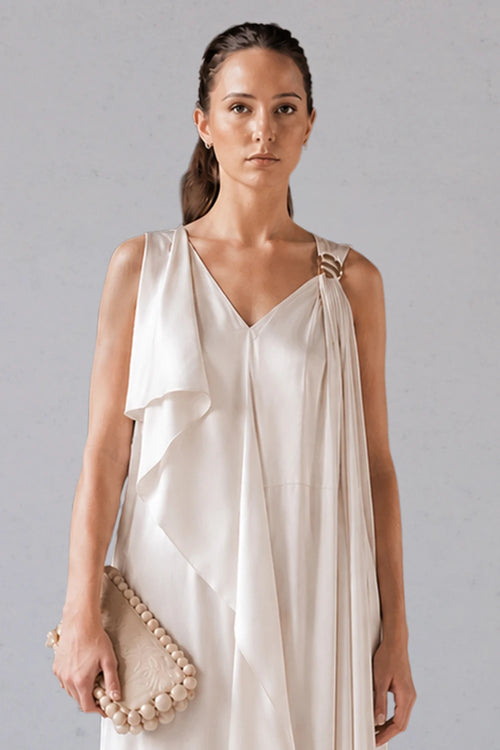 Ivory Asymmetric Draped Dress