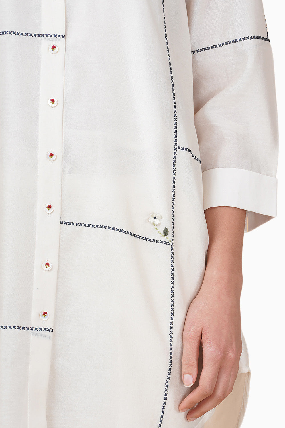 Cross Stitch Embroidered Ivory Shirt Pant