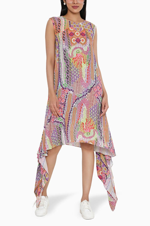 Multicolor Wrinkle Side Tale Tunic