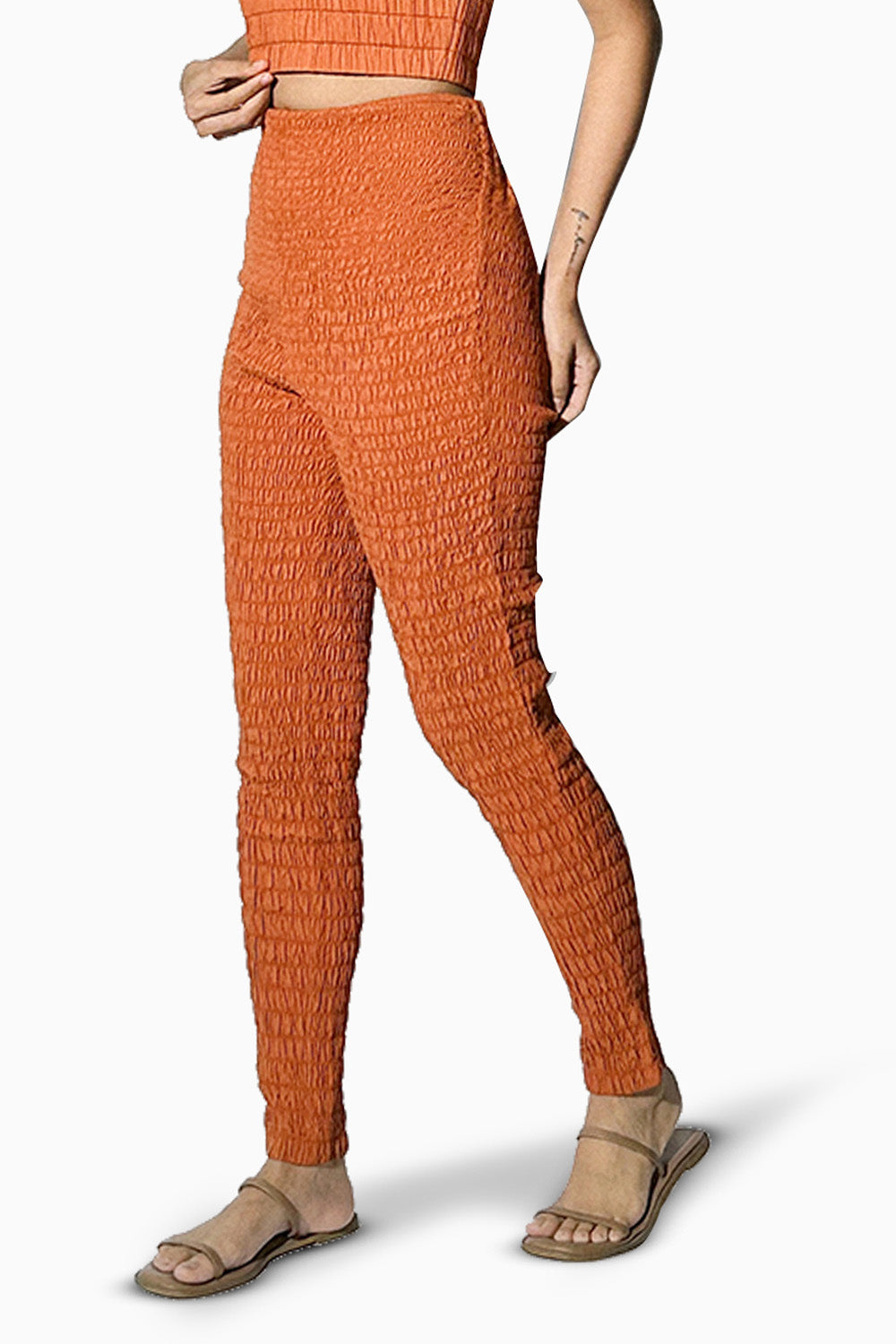 Terracotta Smocked Straight Pants