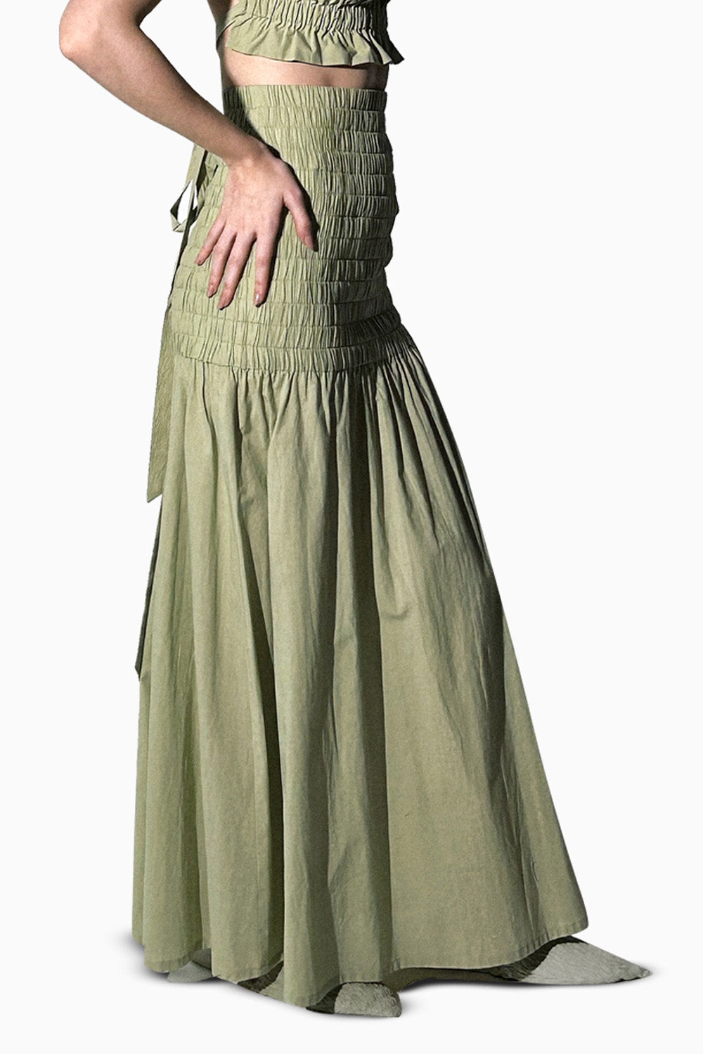 Sea Green Ruched Long Skirt