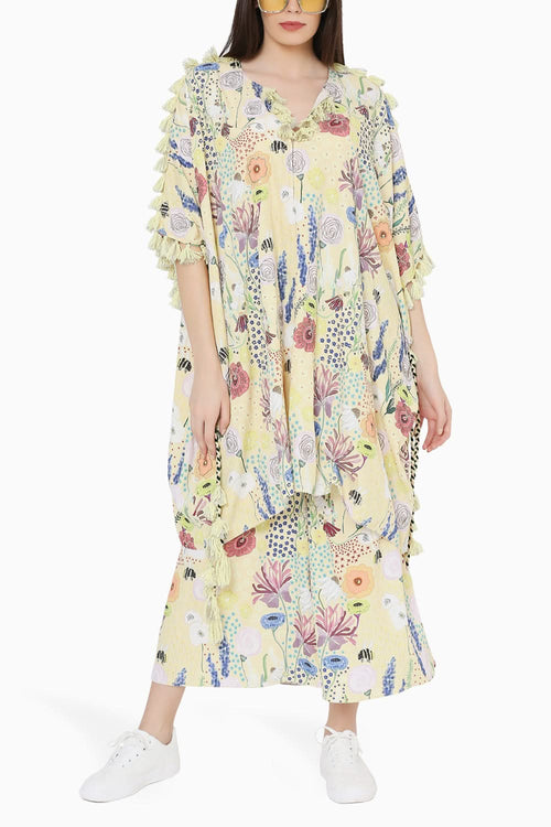 Yellow Oversized Kaftan Top with Jogger Pant
