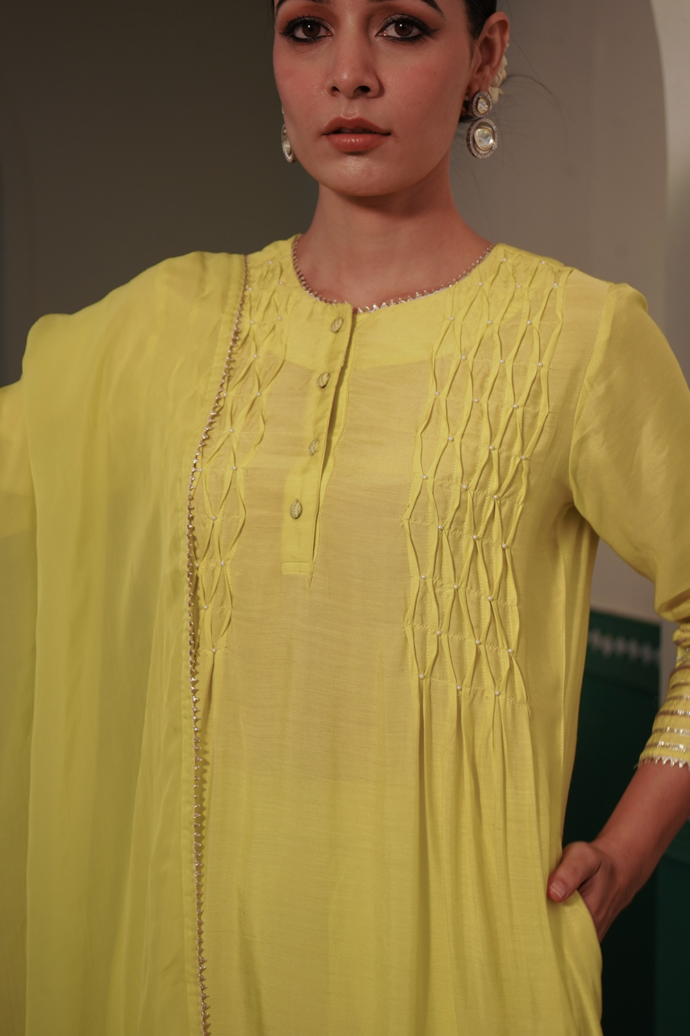 Pearl Neon Modal Kurta with Gota Work Pants