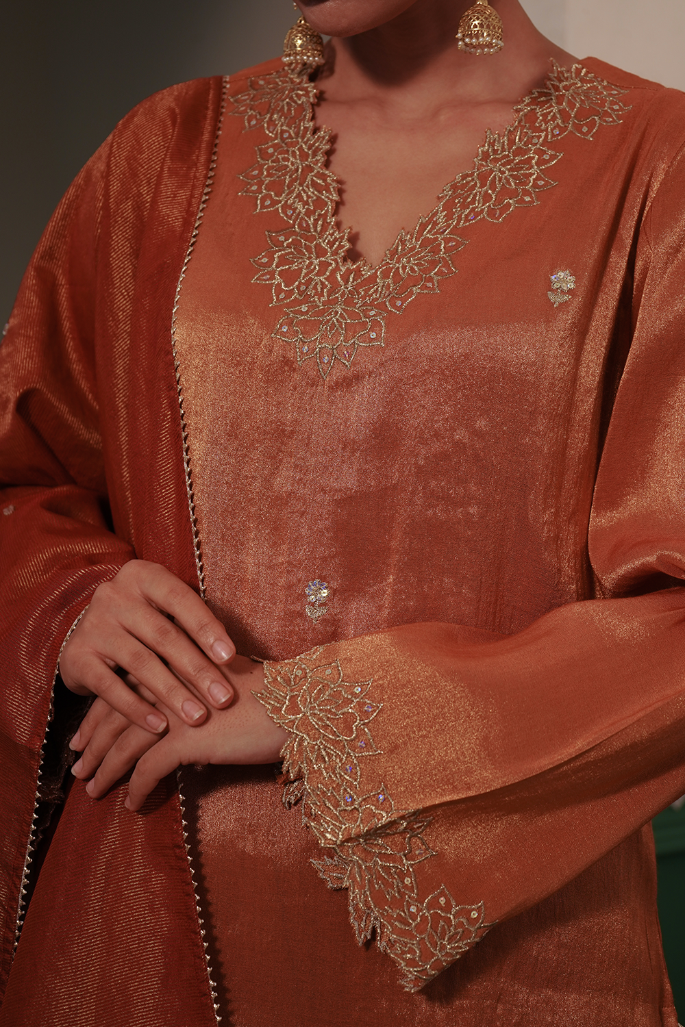 Amber Zari Tissue Kurta and Pants with Dupatta