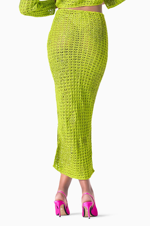 Chartreuse Linen Crochet Skirt