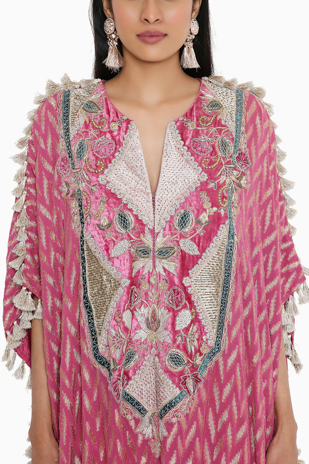 Craneberry Banarasi Embroidered Kaftan with Jogger Pant