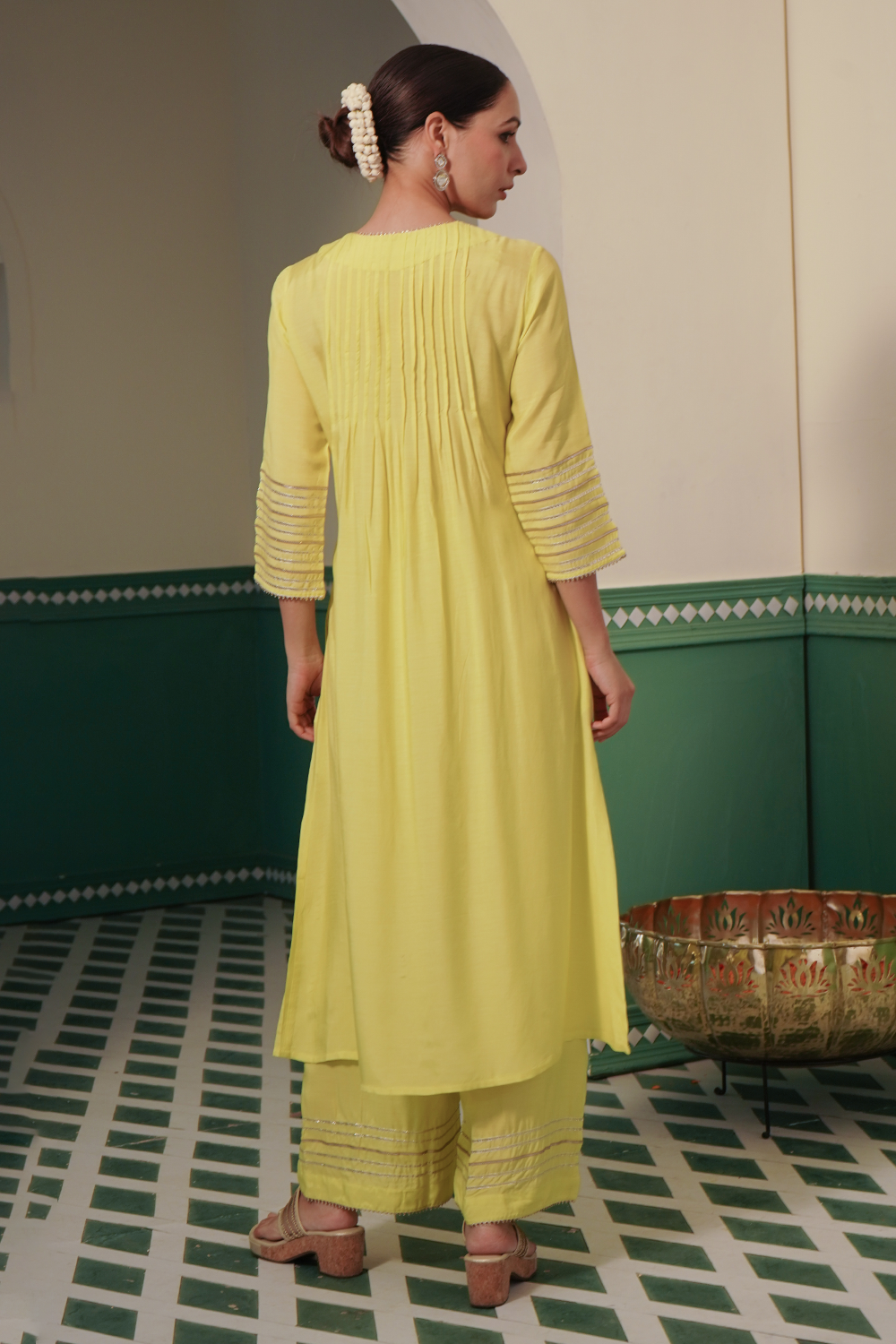 Pearl Neon Modal Kurta with Gota Work Pants