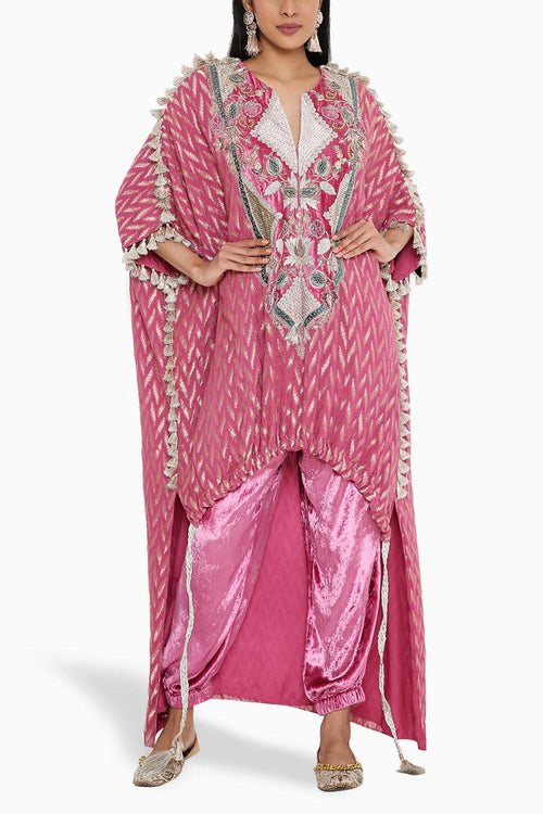 Craneberry Banarasi Embroidered Kaftan with Jogger Pant