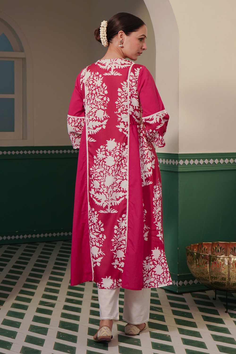 Cranberry Charm Embroidered Kurta with Narrow Pants