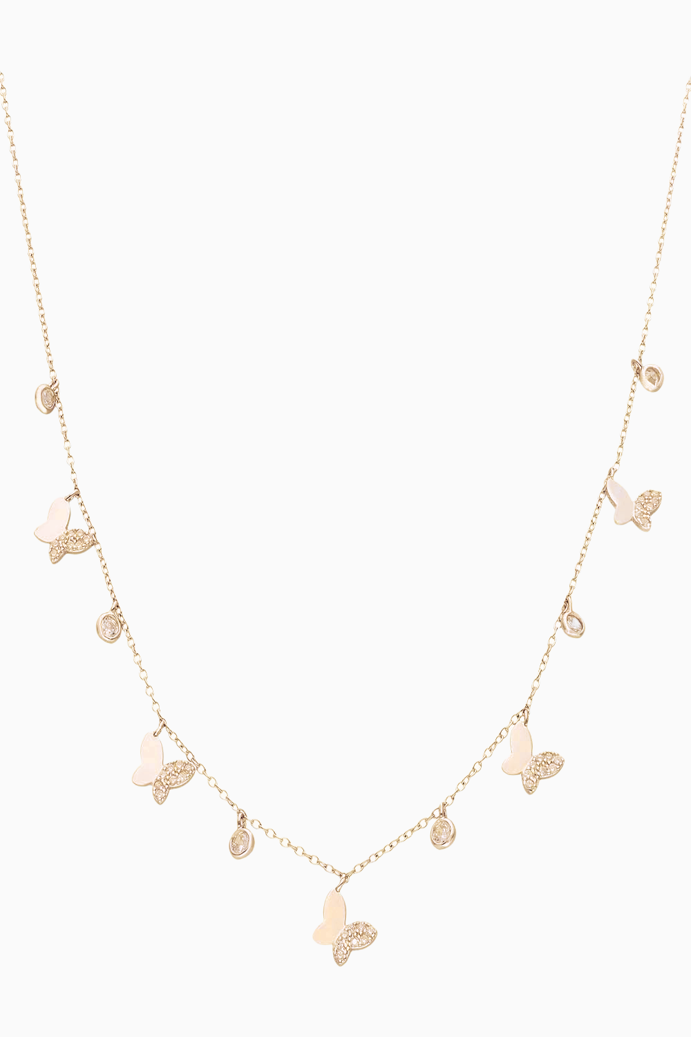 Strand Of Butterflies Zircon Casual Silver Necklace