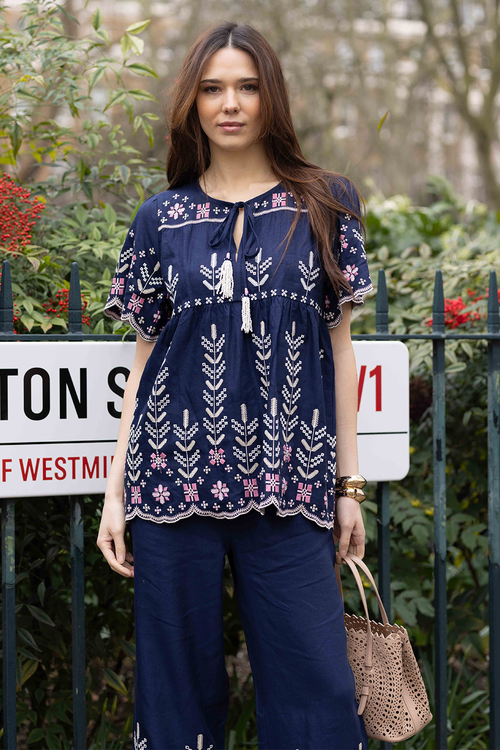 Navy Picotin Top