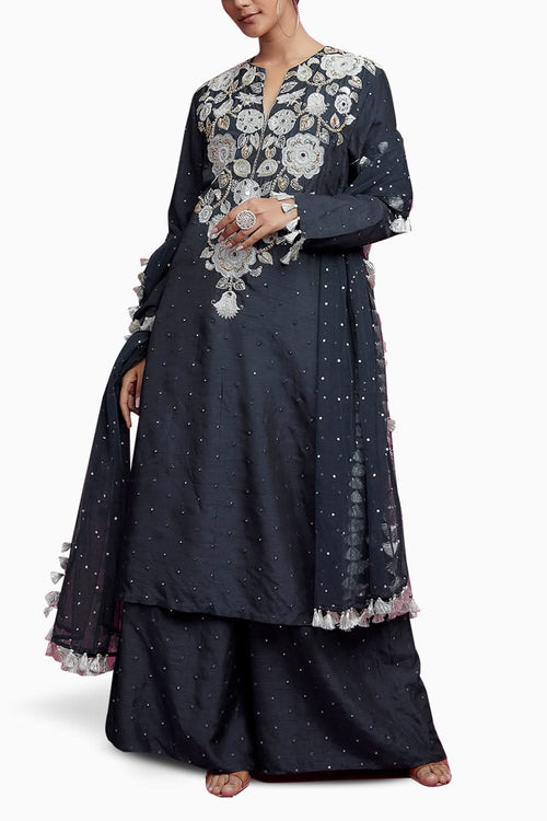 Midnight Blue Embroidered Yoke Kurta Set