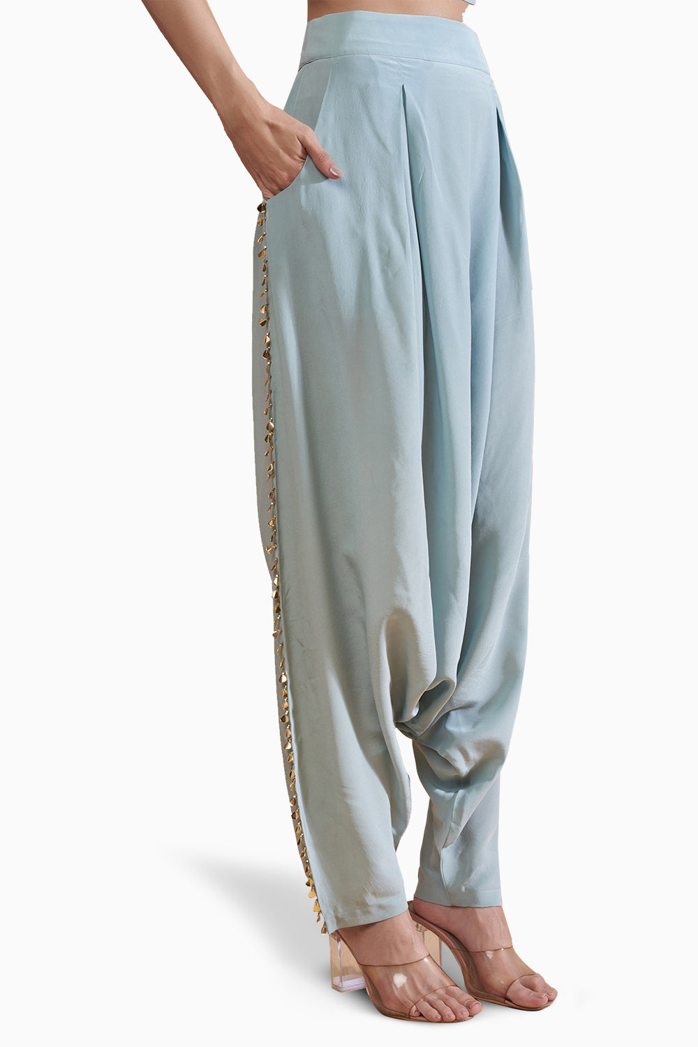 Powder Blue Crepe Embroidered Top with Pant