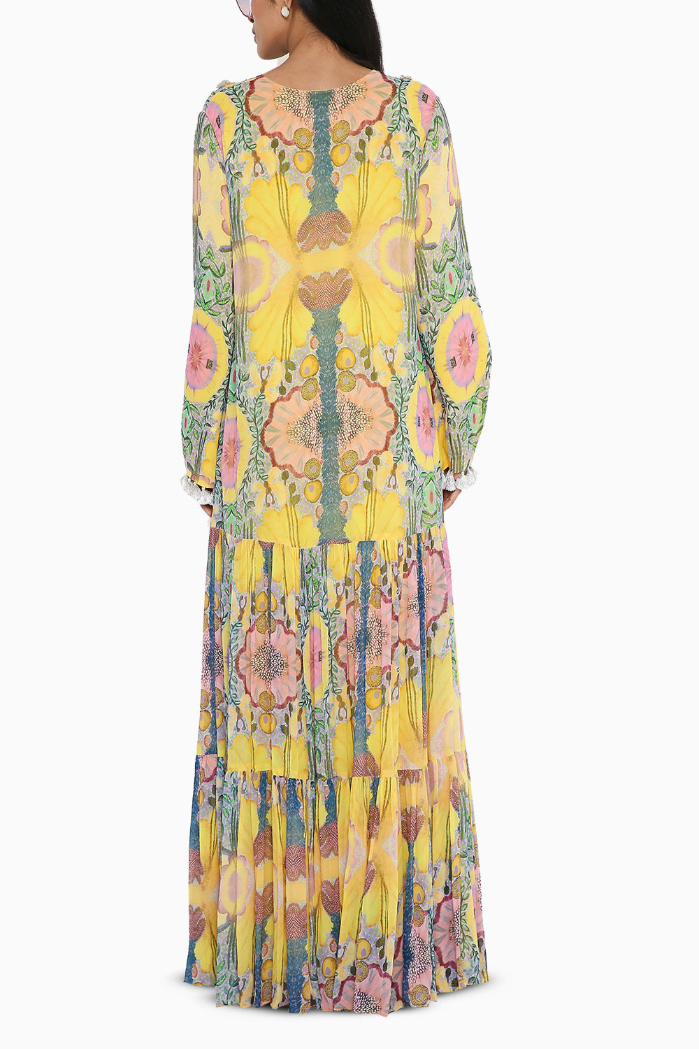 Yellow Enchanted Print Embroidered Boho Dress