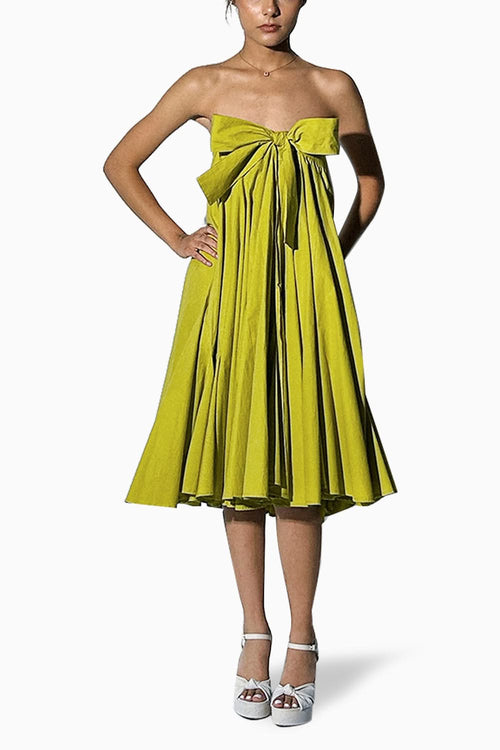 Chartreuse Poplin Bow Skirt Dress