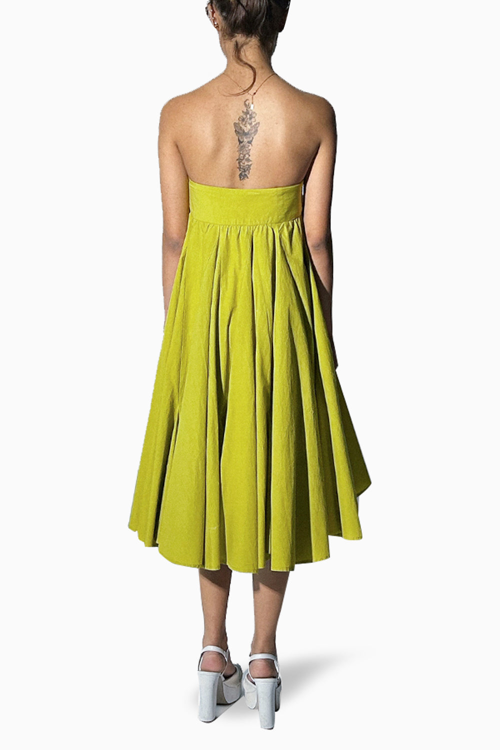 Chartreuse Poplin Bow Skirt Dress