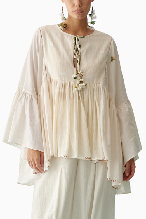 Cream Banana Tree Applique Top