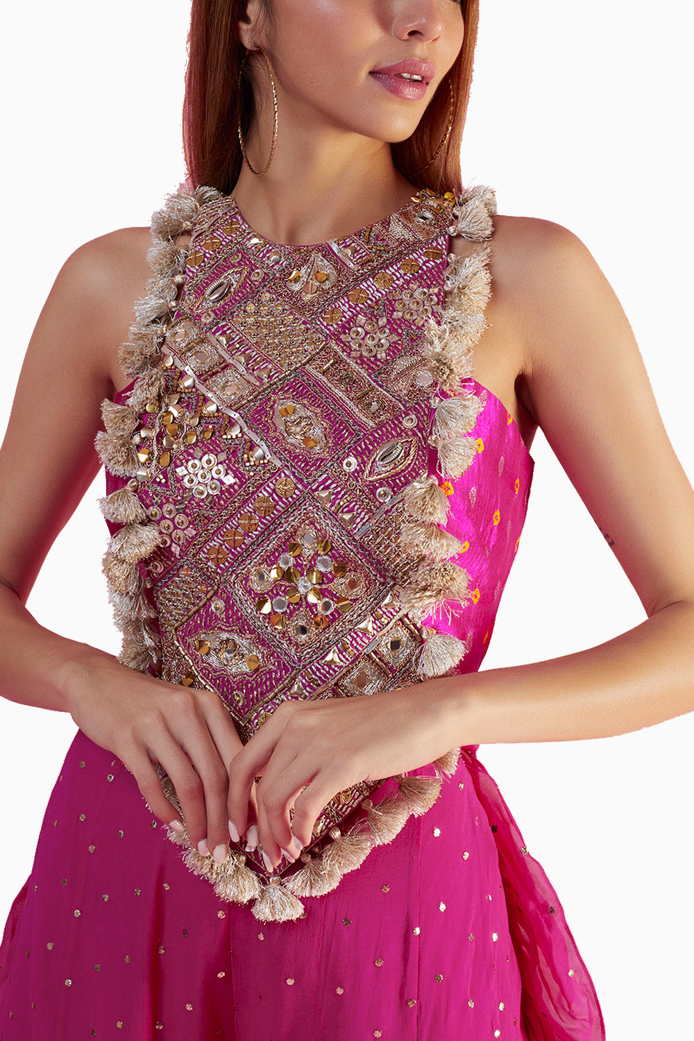 Rani Pink Embroidered Yoke with Bustier and Sharara