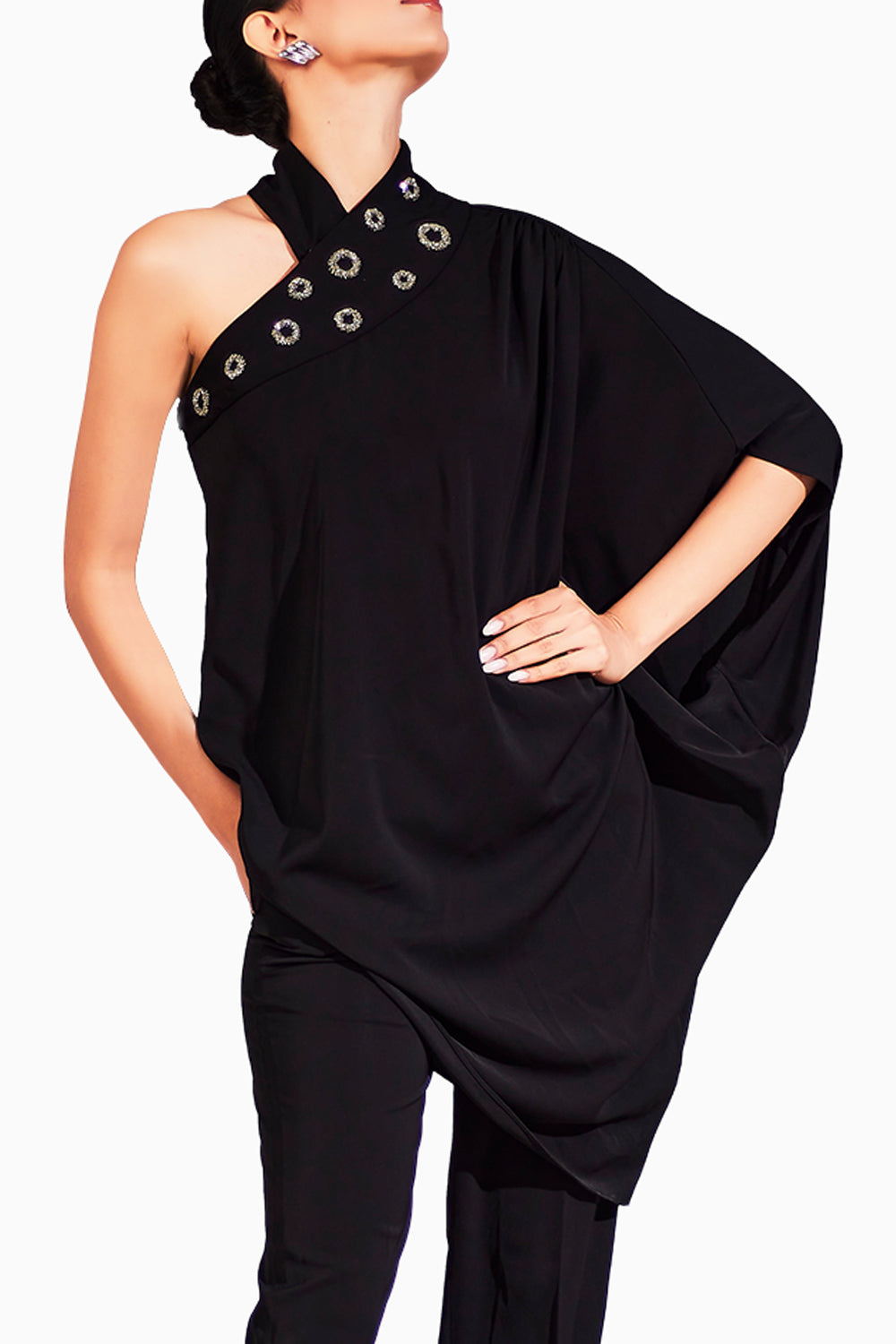 Black Vera One Shoulder Top